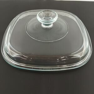 Vintage PYREX Glass Lid A9C Replacement 12 – Square Clear Ribbed Knob Cover 8.5”